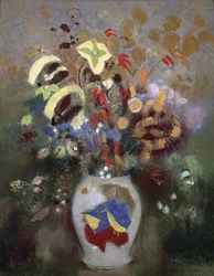 Martwa natura z wazonem kwiatów (pastel na papierze)